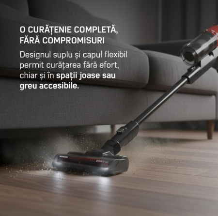 Aspirator vertical Heinner Brightfloor 200 HSVC-MBDB200OR, 200w, 3 viteze, Sistem multiciclonic, Filtru hepa, Perie electrica cu lumini LED, Negru/Rosu [15]