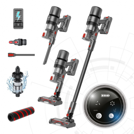 Aspirator vertical Samus Storm Air Force, ciclonic, aspirare uscata, pentru uz casnic si auto, filtru Hepa + inox, 0.65 litri, perie motorizata rotativa cu LED-uri, 2 trepte de putere, Gri [3]
