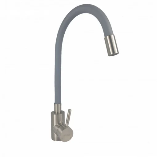 BUCATARIE - Baterie de bucatarie din otel inoxidabil MIXXUS, Culoare gri, Monocomanda, Racorduri incluse