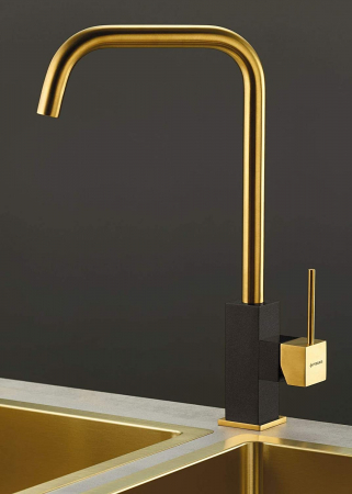 Baterie de bucătărie Pyramis ADELITA PVD Gold, monocomandă, cu pipă înaltă, realizată din inox, finisaj premium auriu [2]