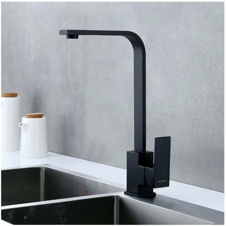 Baterie de bucătărie Pyramis ECO CECILIA Black, monocomandă, cu pipă înaltă dreaptă, aerator cu limitare de debit și finisaj negru elegant [1]