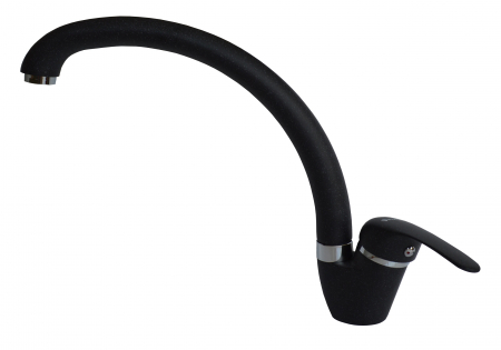 BUCATARIE - Baterie pentru chiuvetă de bucătărie OSSIA Negru, monocomandă, pipă înaltă, finisaj granit elegant și aerator cu limitare de debit pentru eficiență maximă