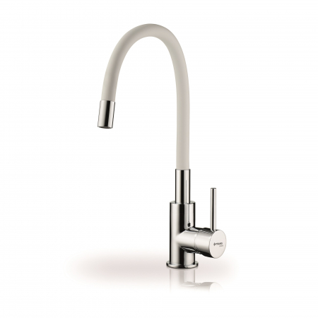 BUCATARIE - Baterie pentru chiuvetă de bucătărie Pyramis AURELIA White, monocomandă, pipă înaltă flexibilă, finisaj premium alb, aerator economizor