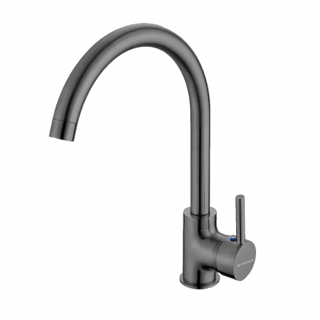 BUCATARIE - Baterie pentru chiuvetă de bucătărie Pyramis ECO BELLO PVD Gun Metal, monocomandă, pipă înaltă, finisaj premium, cu aerator economizor