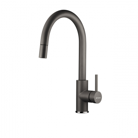 BUCATARIE - Baterie pentru chiuvetă de bucătărie Pyramis VERISMO Iron Grey, monocomandă, pipă înaltă cu cap extractabil, finisaj premium compatibil ITHAKA, cu aerator economizor