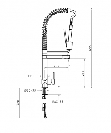 Baterie pentru chiuvetă de bucătărie semi profesională Virtuoso Crom, monocomandă, pipă înaltă cu cap extractabil, cartuș cu disc ceramic, corp din alamă și finisaj crom rafinat [2]