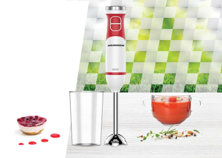 Blender de Mână Heinner NewFlex-600 HHB-D600WHR, 600 W, Motor DC, Viteză Variabilă, Lame din Inox, Cană de Mixare 700 ml, Alb/Roșu [3]
