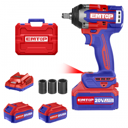 BRICOLAJ - Bormasina de impact si insurubat cu 2 acumulatori 4.0Ah, motor fara perii (brushless), 500 Nm, 1/2", 3 capete 21, 22, 24mm - ECiWL2050, EMTOP