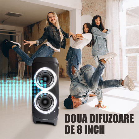 Boxa portabila Samus Prime Sound 590, Putere RMS 450 W / de iesire 590 W / PMPO 4500 W, Afisaj electronic LED, Compatibil MP3, MP4, DVD, TV, PC, Fm radio, Bluetooth 5.0 [11]