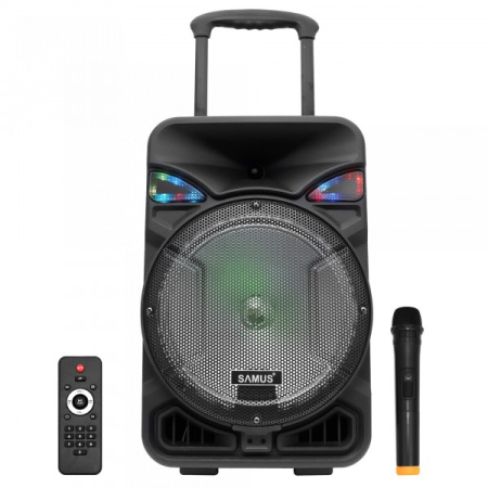 Boxe portabile - Boxă portabilă cu Bluetooth 12” (30.5 cm), 50W RMS, microfon wireless, telecomandă, acumulator 7.4V 2200mAh, USB/TF/AUX/FM, lumini pe difuzor, troler inclus