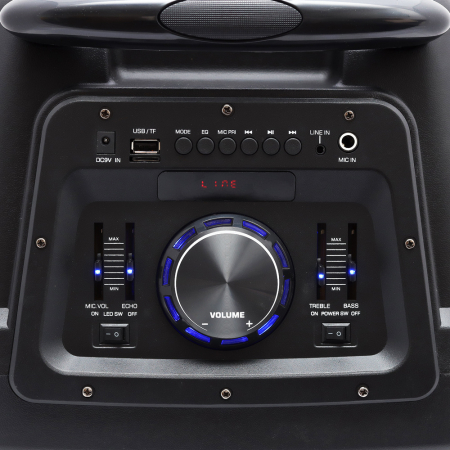 Boxă portabilă cu Bluetooth 12” (30.5 cm), 50W RMS, microfon wireless, telecomandă, acumulator 7.4V 2200mAh, USB/TF/AUX/FM, lumini pe difuzor, troler inclus [6]