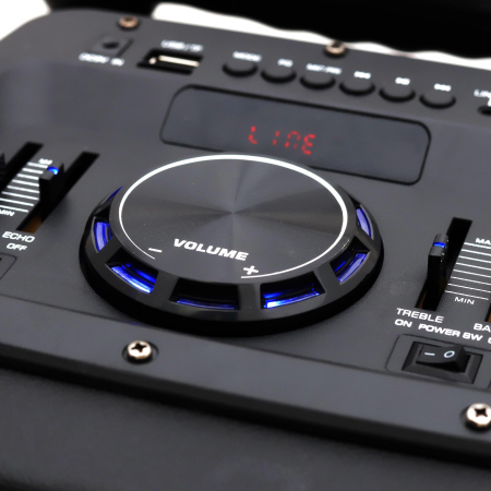 Boxă portabilă cu Bluetooth 12” (30.5 cm), 50W RMS, microfon wireless, telecomandă, acumulator 7.4V 2200mAh, USB/TF/AUX/FM, lumini pe difuzor, troler inclus [5]