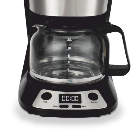 Cafetiera Daewoo DCM90BX, 900 W, capacitate 1.5 litri, display LCD, filtru permanent, anti-picurare, timer, functie pornire automata, mentinere cald 40 min, Negru/Inox [2]
