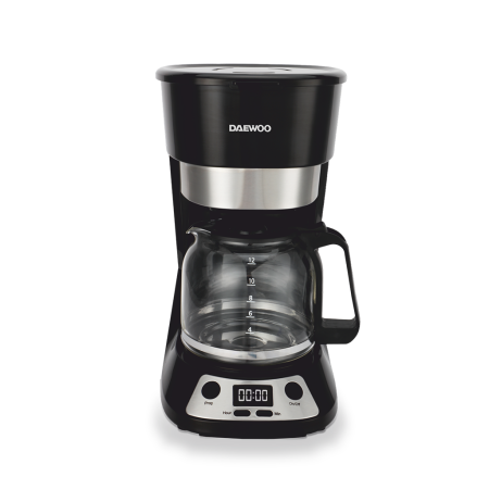 Marelvi - Cafetiera Daewoo DCM90BX, 900 W, capacitate 1.5 litri, display LCD, filtru permanent, anti-picurare, timer, functie pornire automata, mentinere cald 40 min, Negru/Inox