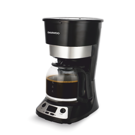 Cafetiera Daewoo DCM90BX, 900 W, capacitate 1.5 litri, display LCD, filtru permanent, anti-picurare, timer, functie pornire automata, mentinere cald 40 min, Negru/Inox [1]
