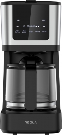 BUCATARIE - Cafetiera digitala Tesla CMF200BX, display digital, 900W, capacitate 12 cani, controlul intentsitatii,1.25L, Negru/Inox