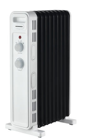 Calorifere electrice - Calorifer Electric cu Ulei Heinner HOH-M09WH-BK, 2000 W, 9 Elemenți, 3 Trepte de Putere 800/1200/2000 W, Termostat Reglabil, Protecție Supraîncălzire și Răsturnare, Control Mecanic, Roti pentru Transp