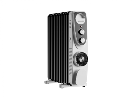 BRICOLAJ - Calorifer Electric cu Ulei Heinner HOH-MVT13WH-BK, 2500 W, 13 Elemenți, Ventilator Turbo, 3 Trepte de Putere 1000/1500/2500 W, Termostat Reglabil, Protecție Supraîncălzire și Răsturnare, Alb/Negru