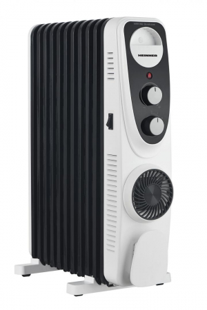 Climatizare si sisteme de incalzire - Calorifer electric cu ulei Heinner HOH-MVT11WH-BK, 2300 W, 11 elementi, Ventilator turbo, 3 setari de temperatura, Protectie supraincalzire, Alb/Negru