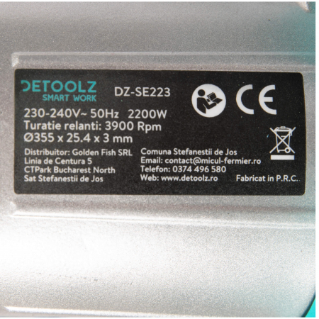 Circular pentru debitat metal DETOOLZ, DZ-SE223, 2200 W, 3900 RPM [3]