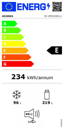 Combină Frigorifică Heinner HC-HM315XE++, 315 L, Clasa Energetică E, Control Electronic, LED, Uși Reversibile, 186 cm, Aspect Inox [2]