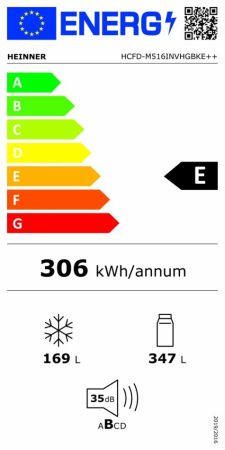 Combina frigorifica HEINNER HCFD-M516INVHGBKE++, No Frost, 516 l, Clasa E, Compresor inverter, Sticla Neagra [4]