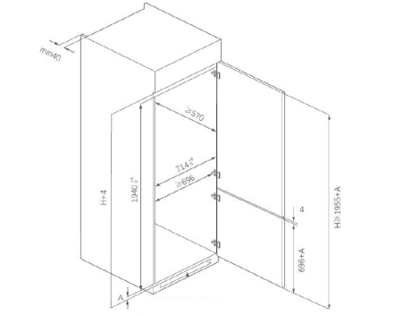 Combina frigorifica HEINNER HCNF-BIM403INVD, No Frost, 403 l, Clasa: D, incorporabila, Compresor inverter Alb [1]