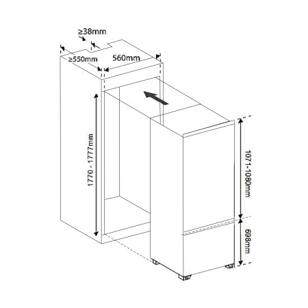 Combina frigorifica incorporabila Samus SCBI345E, 249 litri, termostat reglabil, dezghetare automata la frigider, usi reversibile, lumina interioara tip LED, Alba [1]