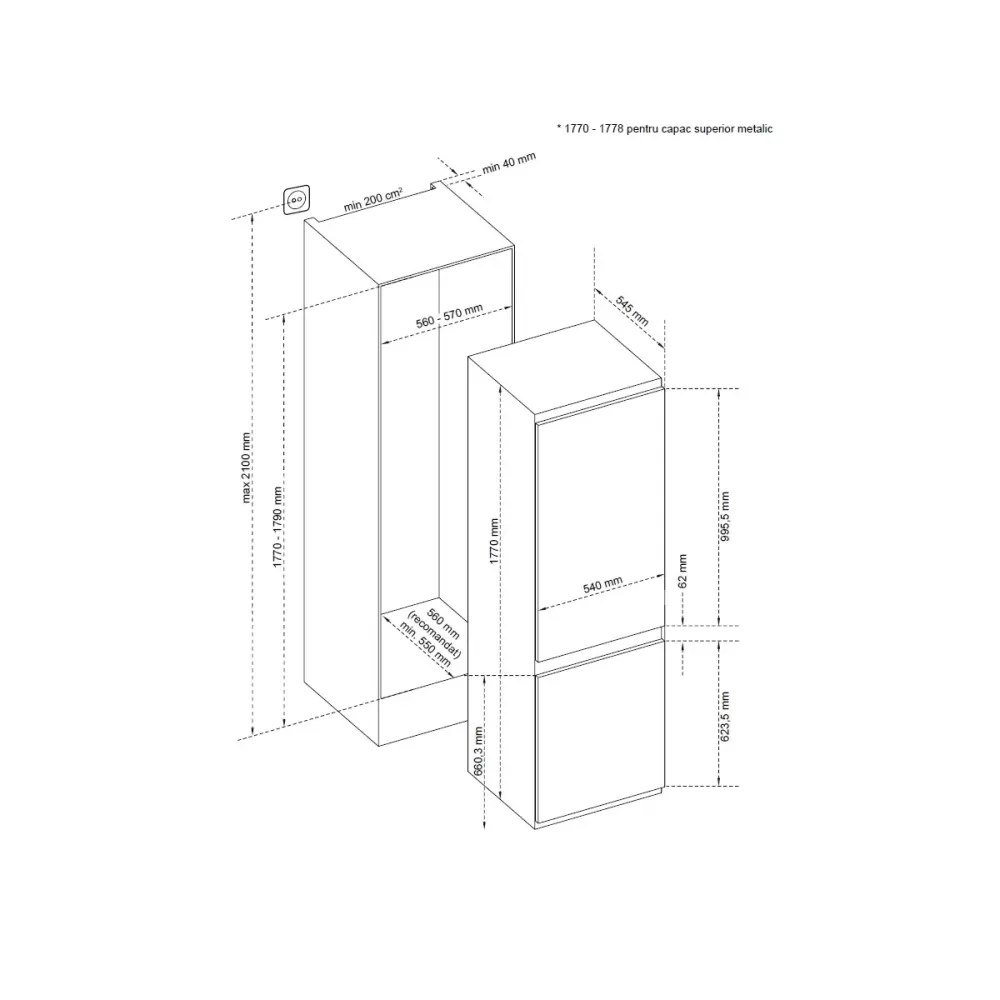 Combina frigorifică incorporabilă Studio Casa SC 2764, 251 L, H 177 cm, sistem Less Frost, termostat reglabil, alb [2]