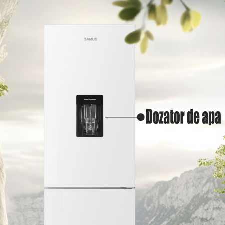 Combina frigorifică Samus SCW396NFDE, 286 L net (210 L frigider + 83 L congelator), Full No‑Frost, dozator de apă, LED, clasa E, uși reversibile [8]