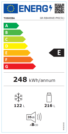 Combina frigorifica Toshiba, clasa energetica E, volum net total 338 litri (216+122L), no frost, afisaj LED, control electronic al temperaturii, iluminare interior LED, culoare Alb [5]
