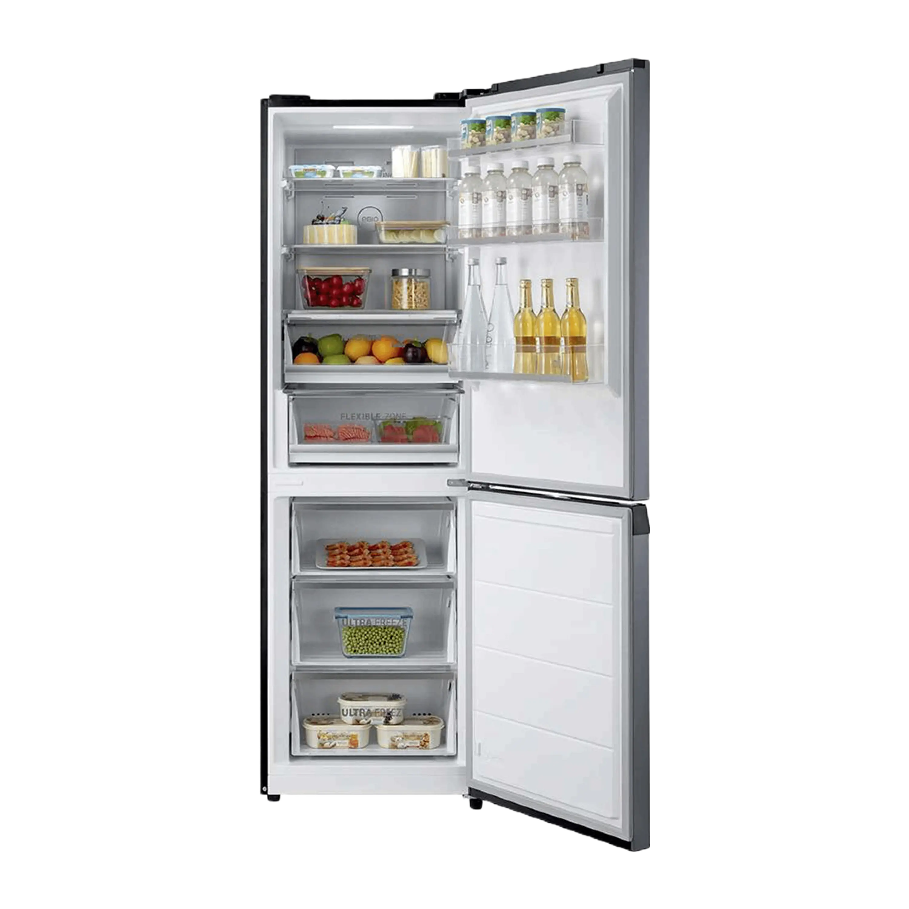 Combina frigorifica Toshiba, clasa energetica E, volum net total 378 litri (256+122L), no frost, afisaj LED, control electronic al temperaturii, iluminare interior LED, culoare Morandi Grey [7]