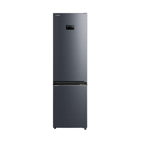 Combina frigorifica Toshiba, clasa energetica E, volum net total 378 litri (256+122L), no frost, afisaj LED, control electronic al temperaturii, iluminare interior LED, culoare Morandi Grey [1]