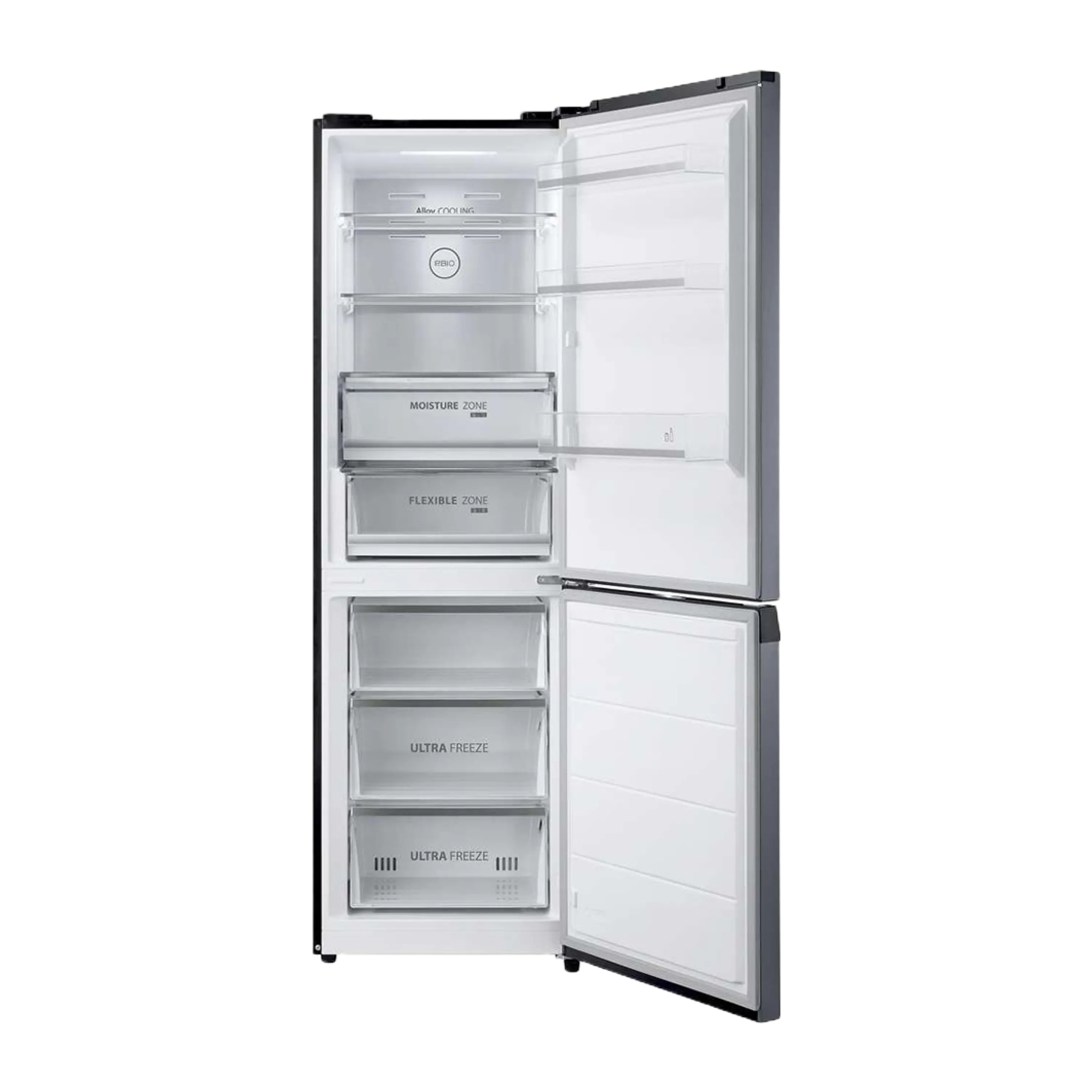Combina frigorifica Toshiba, clasa energetica E, volum net total 378 litri (256+122L), no frost, afisaj LED, control electronic al temperaturii, iluminare interior LED, culoare Morandi Grey [8]