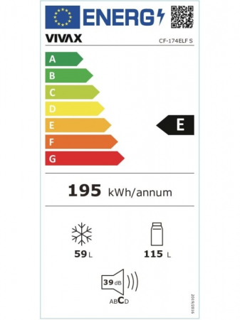 Combina frigorifica VIVAX CF-174ELF S, 174 L, Clasa E, Termostat reglabil, Iluminare LED, Using reversibile, H 150 cm, Argintiu [8]