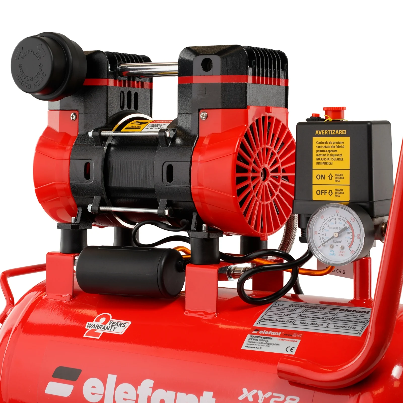 Compresor de aer 24L ELEFANT, 8 bari, putere 1.2 CP, debit aer 0.15 m³/min [4]