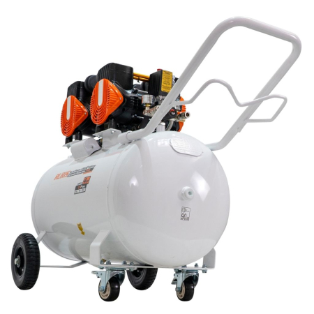 Compresor aer RURIS Silent Power 10000 OilFree, 3000W, 100L, 8 bar, debit 528 l/min, silențios, fără ulei, 2 cilindri, 2 ieșiri cu manometru, protecții multiple, roți transport [1]