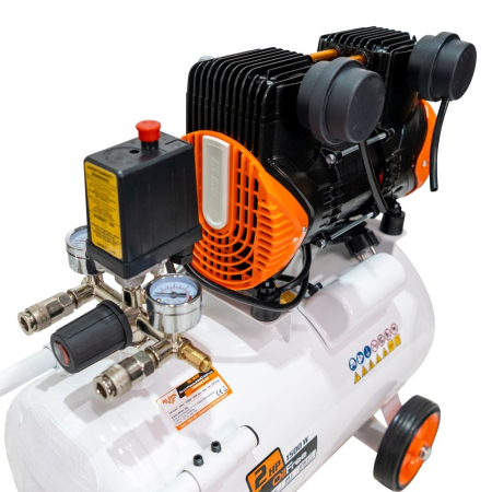 Compresor aer RURIS Silent Power 2400 OilFree, 1500W (2 CP), 24L, 8 bar, debit 236 l/min, silențios, fără ulei, 2 cilindri, 2 ieșiri cu manometru, protecții multiple [6]