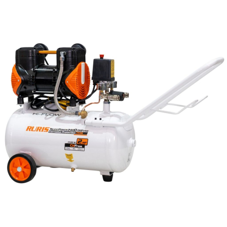 Compresoare - Compresor aer RURIS Silent Power 2400 OilFree, 1500W (2 CP), 24L, 8 bar, debit 236 l/min, silențios, fără ulei, 2 cilindri, 2 ieșiri cu manometru, protecții multiple