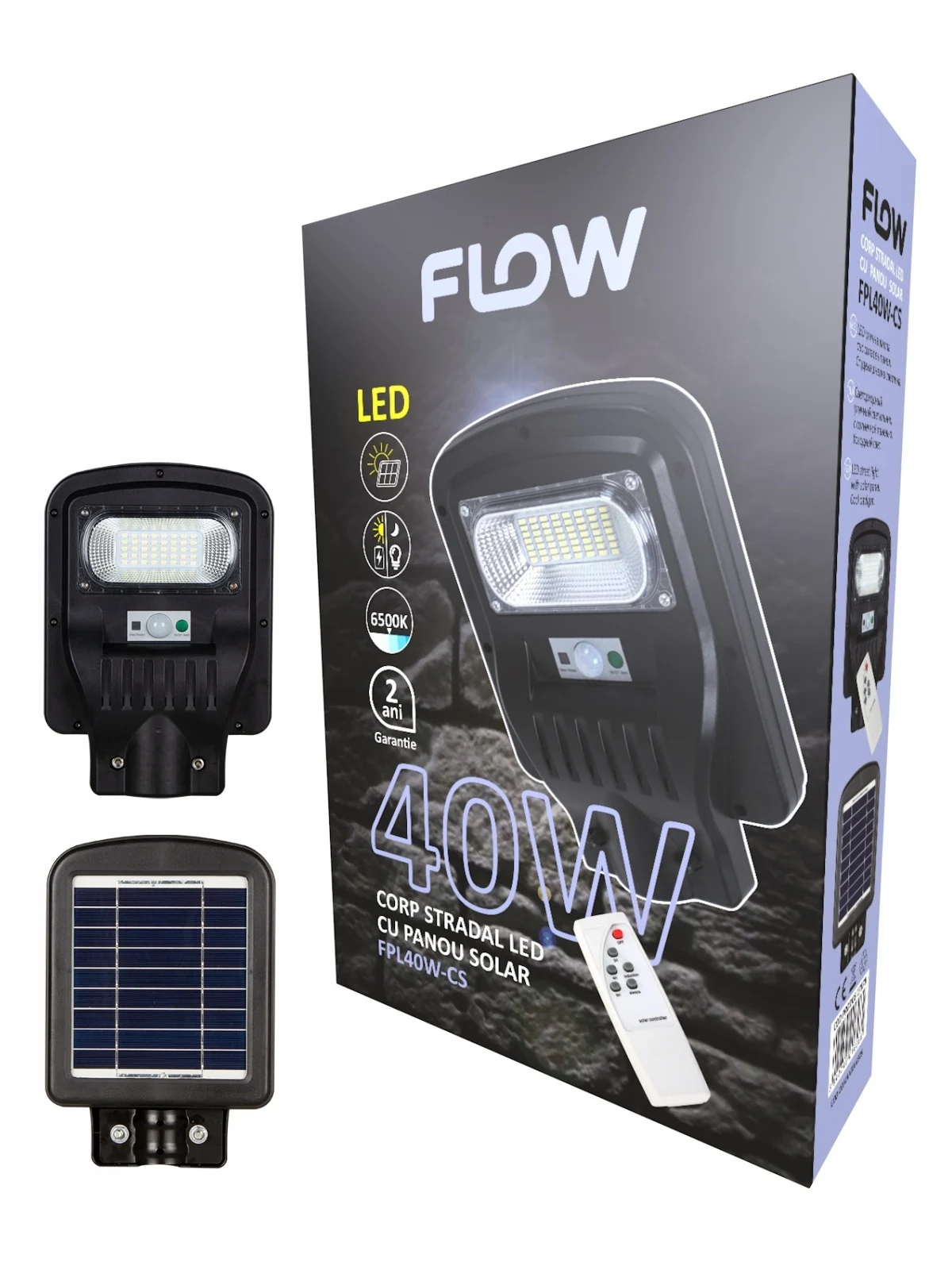 BRICOLAJ - Corp stradal LED cu panou solar 40W, 6500K, acumulator 3.8V / 5A, FLOW – FPL40W-CS