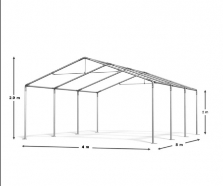Cort Evenimente 4x8 m, structură oțel galvanizat Ø38 mm, prelata PVC 500g/m², protecție UV 80+, impermeabil, capacitate 54 persoane [1]