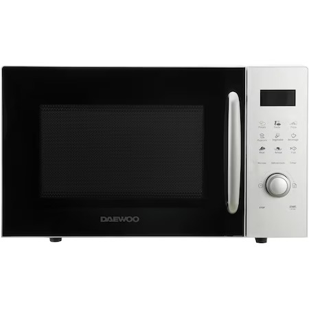 Marelvi - Cuptor cu microunde Daewoo, control digital, 23 litri, 800 W, display LED, 8 programe predefinite, 10 niveluri putere, farfurie interioara: 28.5 cm, cavitate interioara vopsita gri, functie ceas, prog