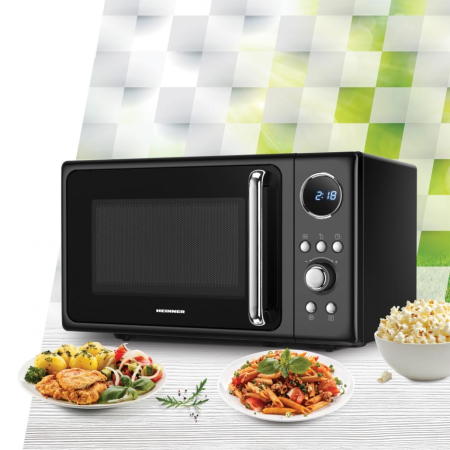 Cuptor cu microunde HEINNER HMW-MD20DRBK, 20L, 800W, control digital, funcții decongelare și gătire rapidă, timer, platou rotativ 255 mm, negru [3]