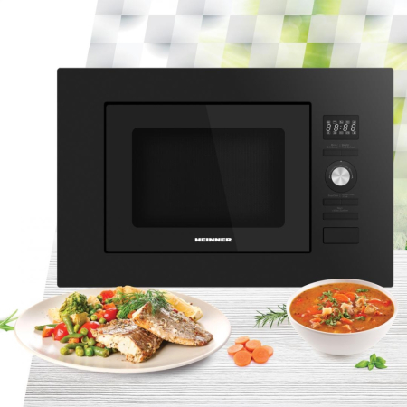 Cuptor cu microunde incorporabil Heinner HMW-MDBI20GDBK, 20L, 800W, Grill 1000W, Control digital, 8 programe, Afisaj LED, Decongelare, Negru [1]