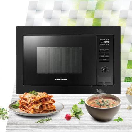 Cuptor cu microunde incorporabil Heinner HMW-MDBI25GDBK, 25L, 900W, Grill 1000W, Control digital, 10 programe, Afisaj digital, Decongelare, Negru [1]