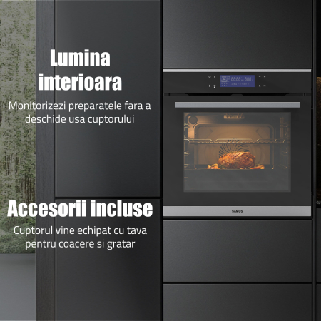 Cuptor Electric 74L, Clasa A+, 13 Funcții, Touch Control LED, Panou Sticlă Neagră – Grill, Convectie 3D, Autocurățare Catalitică [13]