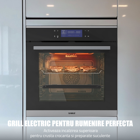 Cuptor Electric 74L, Clasa A+, 13 Funcții, Touch Control LED, Panou Sticlă Neagră – Grill, Convectie 3D, Autocurățare Catalitică [6]