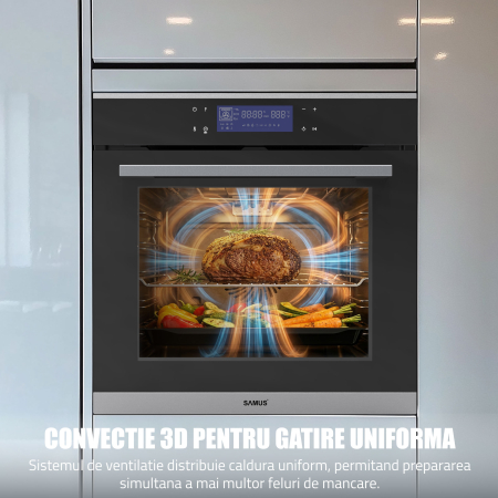 Cuptor Electric 74L, Clasa A+, 13 Funcții, Touch Control LED, Panou Sticlă Neagră – Grill, Convectie 3D, Autocurățare Catalitică [5]