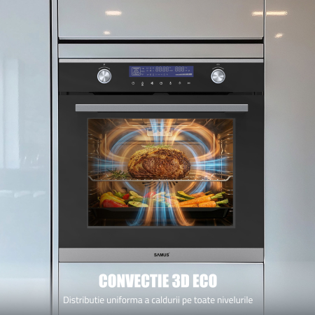 Cuptor Electric 74L, Clasa A+, 13 Funcții, Touch Control LED, Panou Sticlă Neagră – Grill, Convectie 3D, Autocurățare Catalitică + Accesorii Incluse [5]
