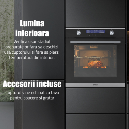 Cuptor Electric 74L, Clasa A+, 13 Funcții, Touch Control LED, Panou Sticlă Neagră – Grill, Convectie 3D, Autocurățare Catalitică + Accesorii Incluse [12]